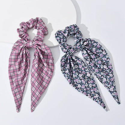 Korean style double-layer ribbon hair ring head rope plaid fabric hair tied head flower ponytail simple temperament girl headdress