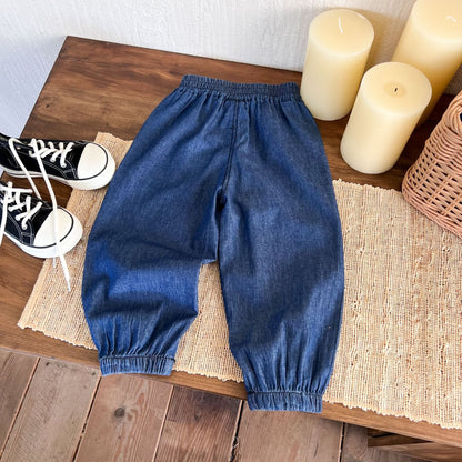 Children's clothing and pants 2024 summer new children's jeans thin boys trendy all-match solid color pants anti-mosquito pants