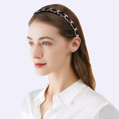 Cross-border new style headband women's European and American simple Baroque style head buckle metal lock chain wash face pressing headband hair cave