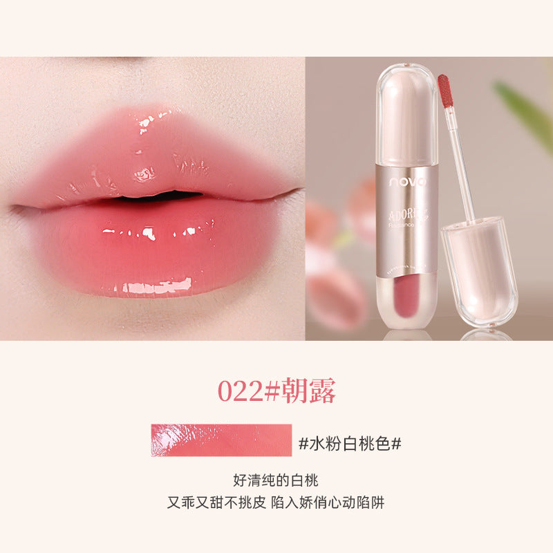 NOVO ក្រែមលាបមាត់បែប Water-glossy Mirror Glossy Lip Glossy, Water and Clear មិនងាយរលប់ ជាប់ពណ៌បានយូរ, Non-stick Cup Student Party