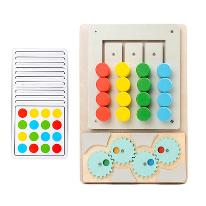 Children's wooden Montessori rotating four-color walking game parent-child chess gear maze shape color cognitive toy