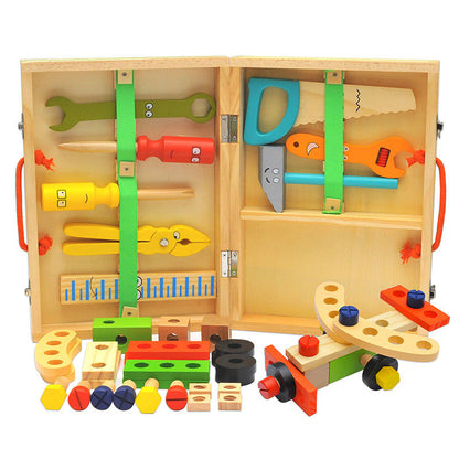 Children's play house cartoon wooden portable repair tool box puzzle simulation assembly and disassembly screw nut combination 