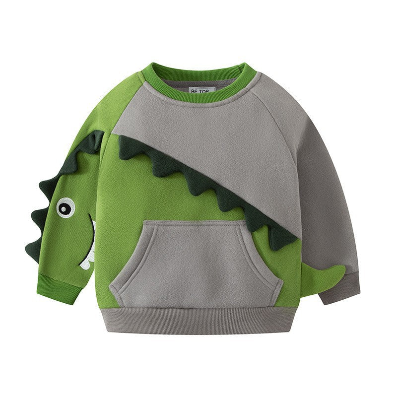 2024 new be top children's sweatshirt fleece pullover round neck three-dimensional dinosaur color matching tops