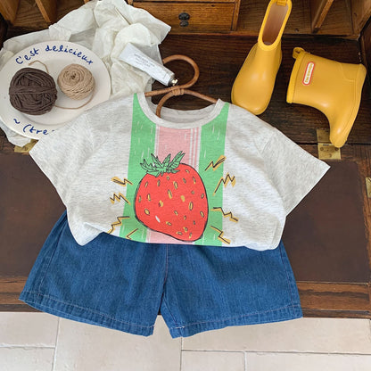 Children's T-shirt Bangcheng 2024 summer new arrival boy's big strawberry casual top children's T-shirt children's clothing short-sleeved G0188