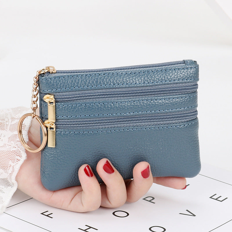 Wholesale coin purse women's short genuine leather texture small wallet multifunctional driver's license card holder soft leather key bag zipper bag 