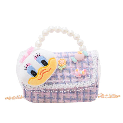 Cartoon cute children's handbag fashionable contrast color girl chain shoulder bag fashionable doll crossbody bag small square bag