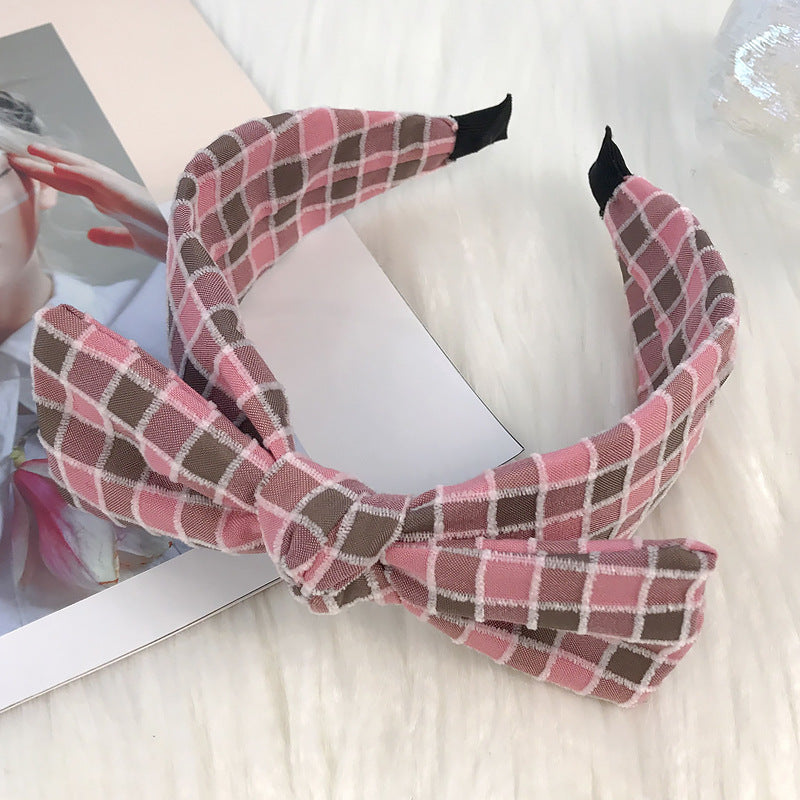 Big Bow Headband for Women Korean Cute Retro Temperament Christmas Hair Clip Checkered Fabric Headband Hair Cave