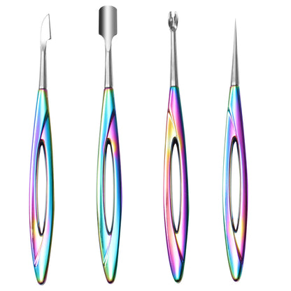 不锈钢镜光卸甲刨光疗甲卸甲钢推死皮叉粉刺针掏耳勺美甲卸甲工具