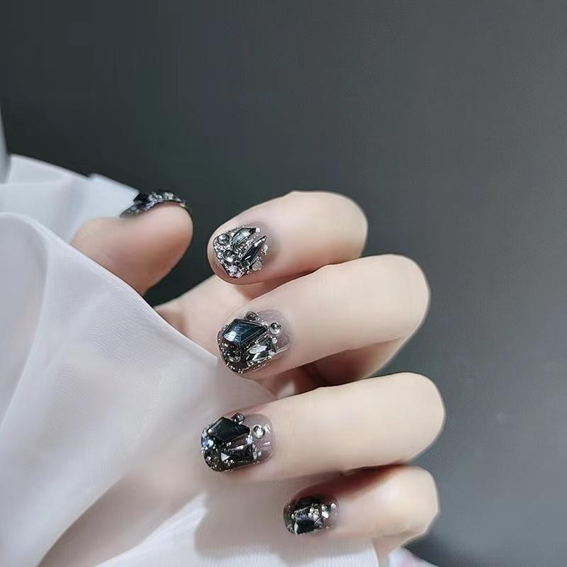 Handmade wearable nails wholesale short ballet nails pure desire ice transparent nude nail art finished nail stickers fake nails