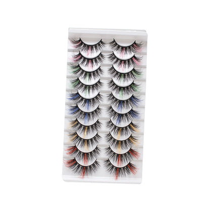 10 pairs of 3D colored false eyelashes set, three-dimensional curling, versatile and thick, suitable for beginners