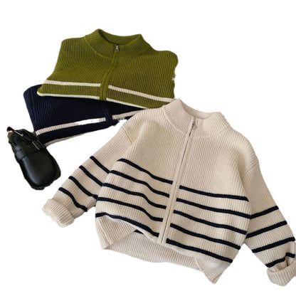 Children's jacket Bangcheng 2024 spring children's clothing striped zipper shirt new boy sweater casual cardigan MY0028