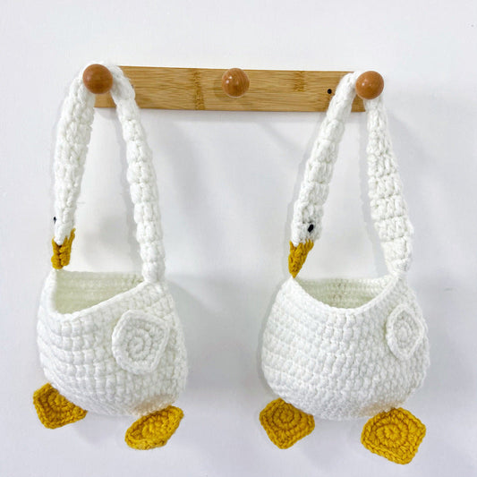 New woven children's bag fashion hand-woven bag big white goose girl handbag fashion autumn shoulder bag