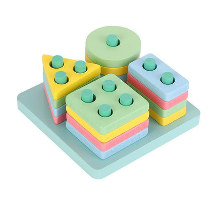 Enlightenment early childhood children's geometric shape color recognition matching hand-eye coordination fun set column building blocks educational toys