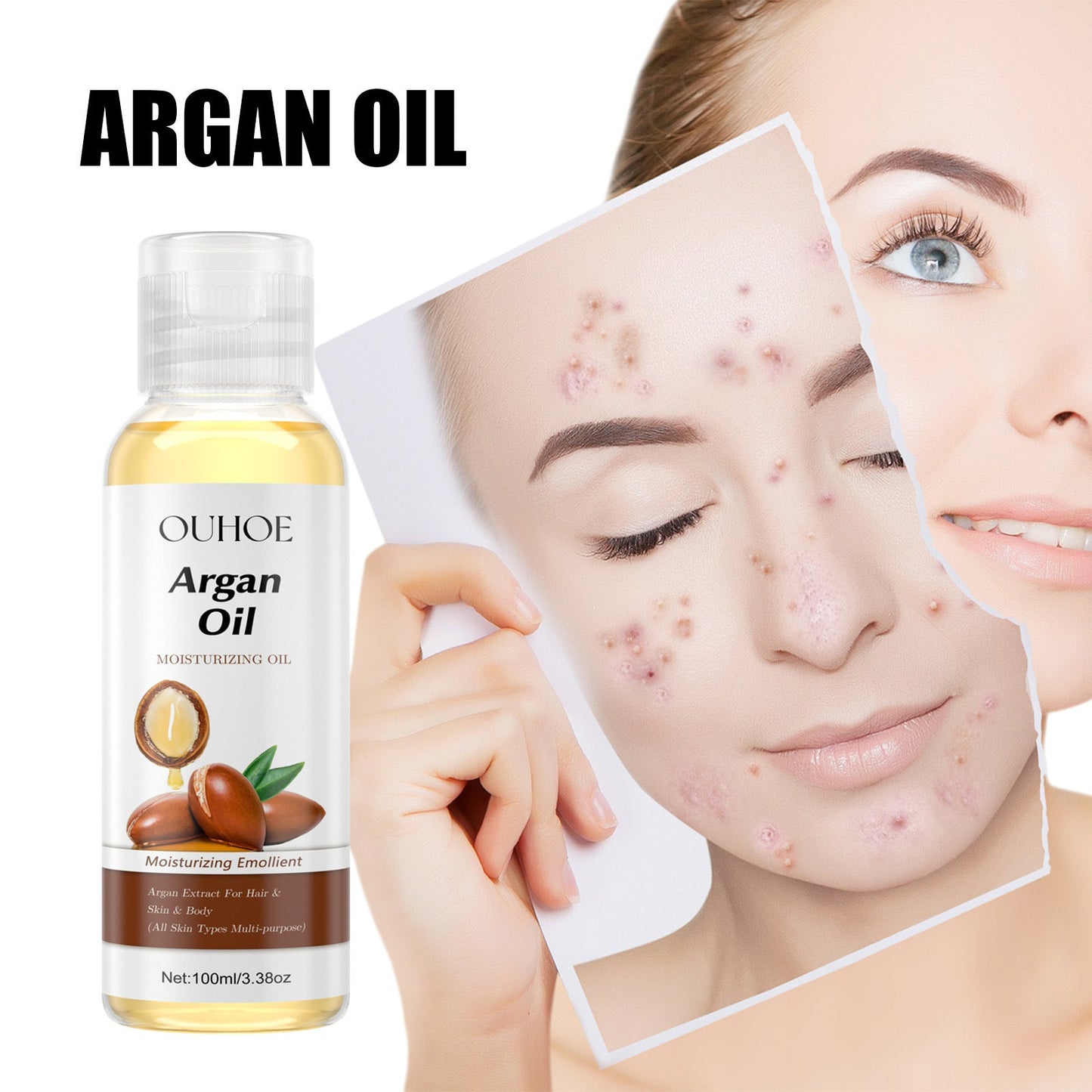 OUHOE Argan Oil ផ្តល់សំណើម បន្តឹងស្បែក ពង្រឹងស្បែក សក់រលោង ថែរក្សាសក់ ប្រេងសំខាន់ៗច្រើនបែប 