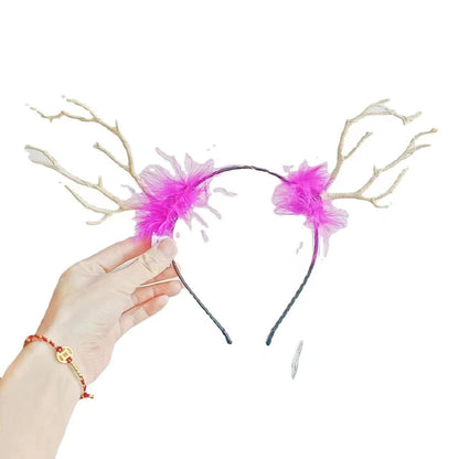 New Feather Big Antler Headband Christmas Luminous Feather Headband Forest Cute Festival Headwear Hairpins Floor-Stall Approval