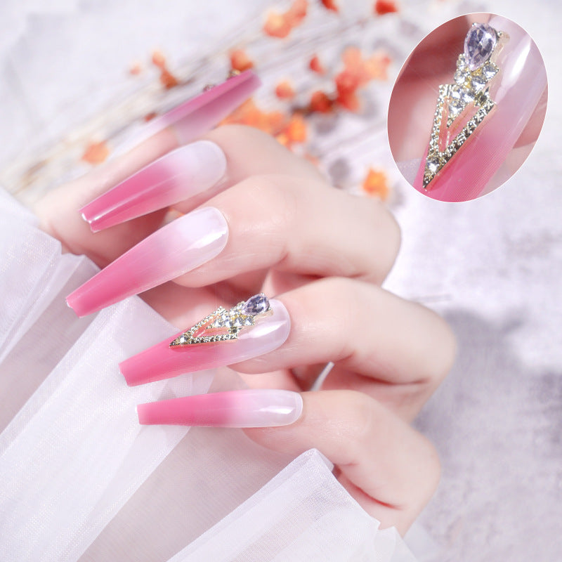 Manicure European and American wearable long ballet nails with diamond gradient color finished wearable nail pieces fake nail patches