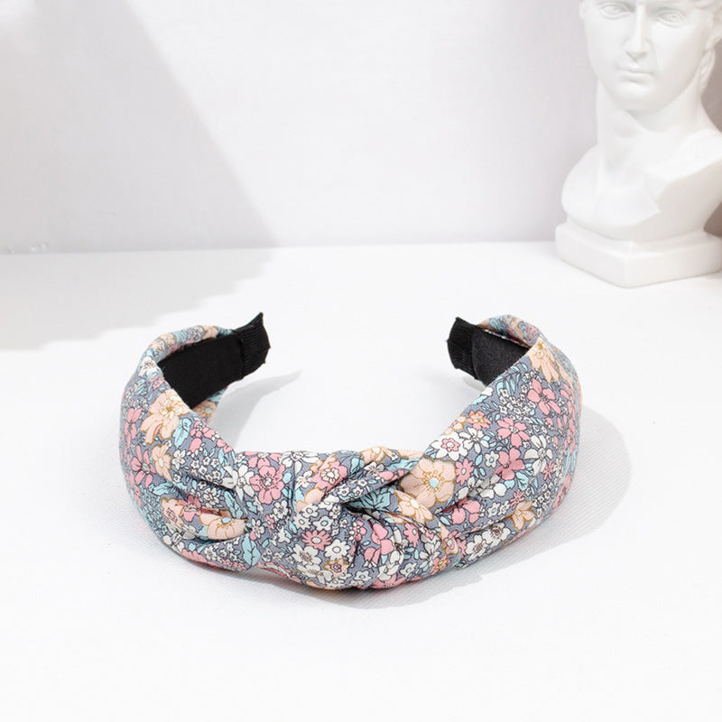 Cross-border hot selling French headband for women European and American ethnic style knotted headband small floral fabric wide-edged hair tie headband