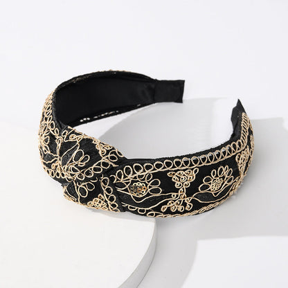 European and American new French knotted embroidery headband female retro simple headband high skull cave hair accessories hairpin wholesale