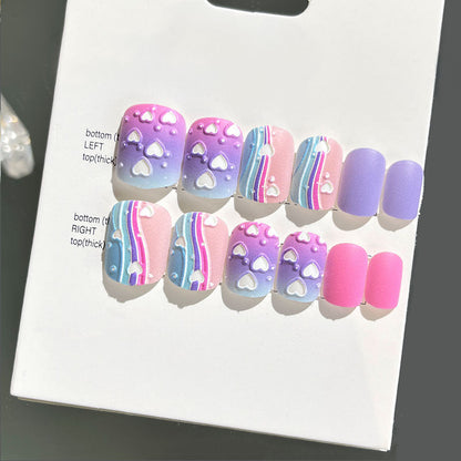 Wearable nail art finished nail pieces adult short bridal style embossed nude 2023 new nail stickers