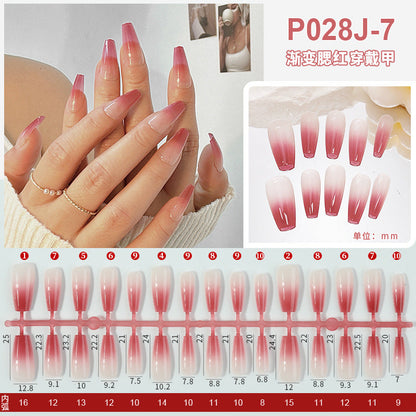 Nail polish spray semi-finished nail piece blush gradient nail polish spray painting hand-wearing long T-shirt fake nail piece