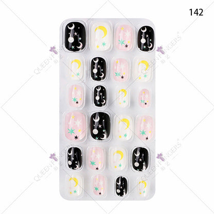 Zhifei's new finished nail pieces 24 pieces in a bag cartoon unicorn snowflake adhesive children's wear nail piece patches