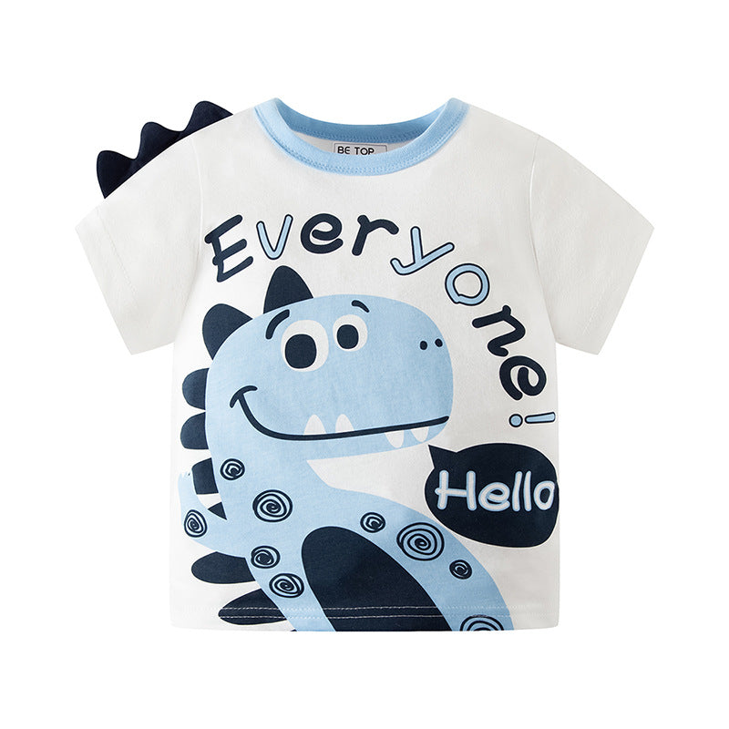 be top summer cartoon dinosaur children's short-sleeved T-shirt pure cotton boy thin half-sleeved children's clothing trendy one piece