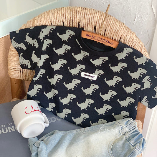 Children's T-shirt Bangcheng 2024 summer children's clothing full print dinosaur short T-shirt boy short-sleeved top small children's fashion G0259