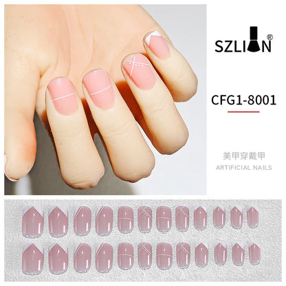 New hot sale wearable nail tips wholesale French simple ice transparent nail art finished product removable nail stickers thin