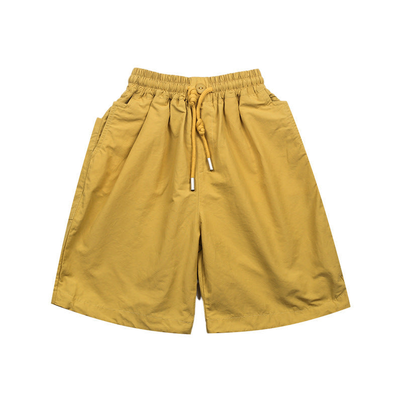 Elmo Beibei Boys 2024 Summer All-matched Drawstring Shorts Baby Cotton Brocade Wrinkled Loose Cool ខោប្រាំប្រាំប្រាំកំពុងពេញនិយម