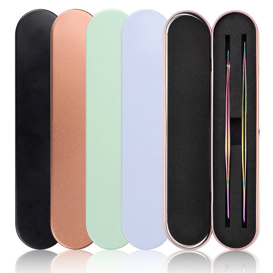 Wholesale grafting eyelash tweezers storage tool tinplate rectangular double layer sponge multi-color tweezers storage box