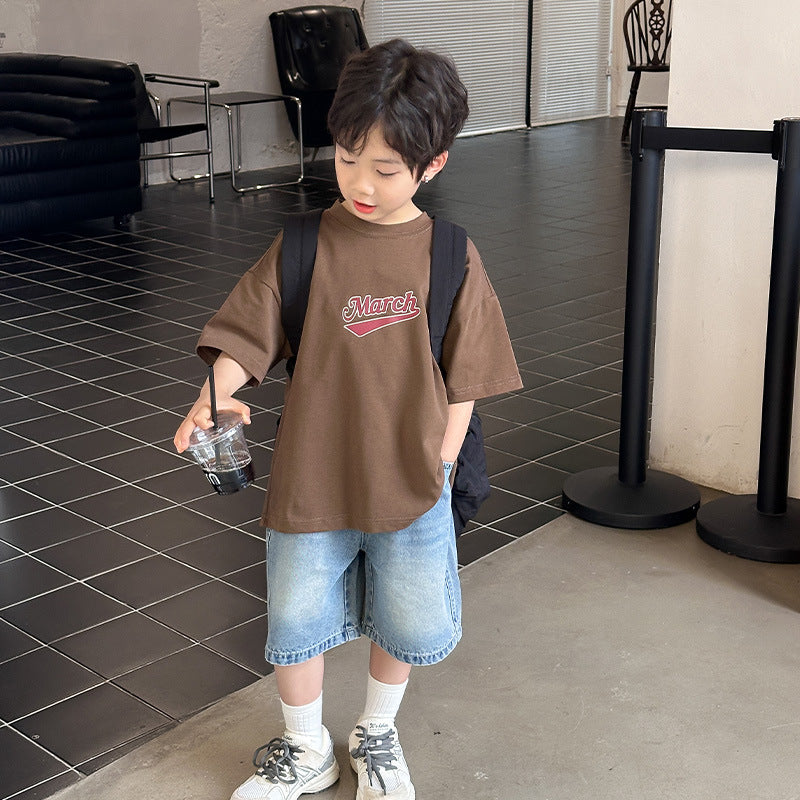 Children's pants boys denim shorts summer 2024 new style medium and large children little boys loose shorts wholesale