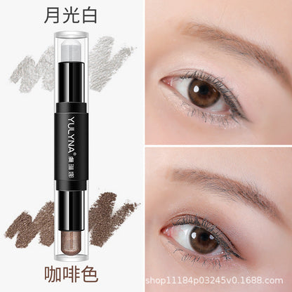 Yu Linna super hot lazy two-color glitter pearlescent waterproof liquid eyeshadow stick eyeliner one-touch molding net celebrity style