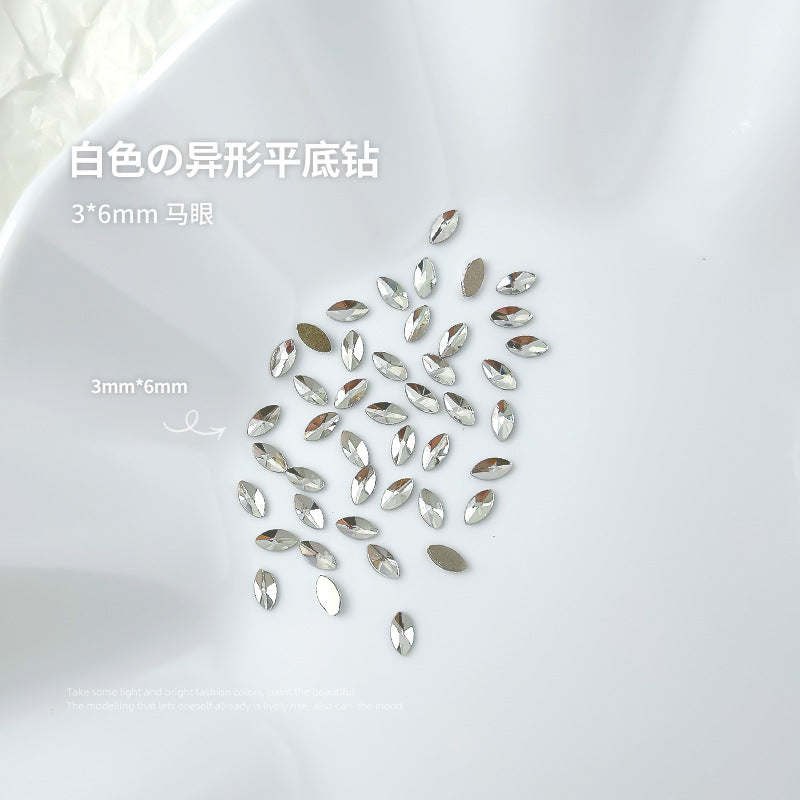 Nail jewelry flat bottom special shaped diamonds large and small mini water drop love square diamonds transparent diamonds white crystal wholesale