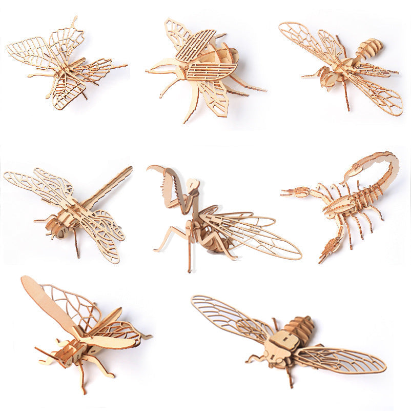 Wooden multiple insect 3D jigsaw puzzle toys children's advanced educational toys creative assembly model