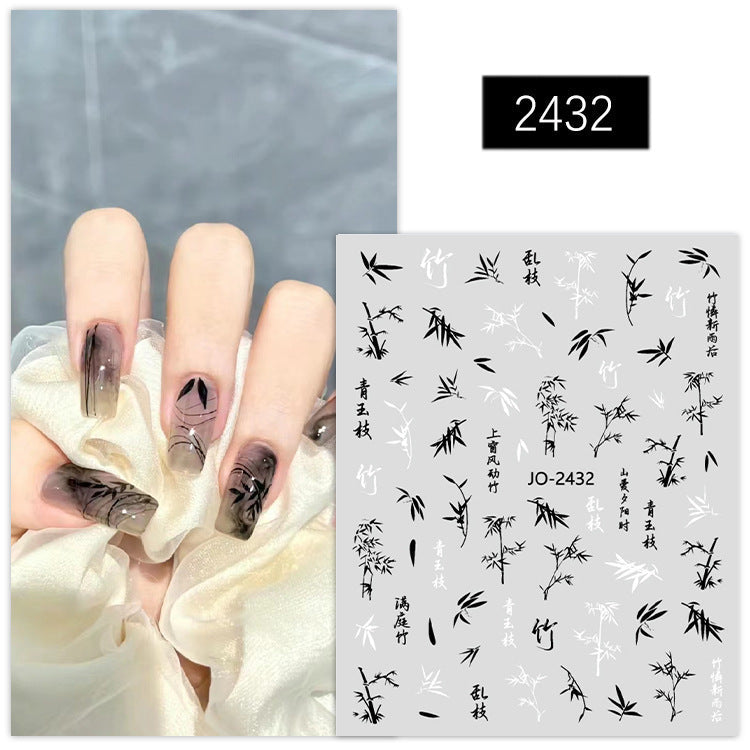 Chinese style stickers bamboo bamboo leaves retro ultra-thin strap glue orchid rose ancient style poetry net red nail stickers