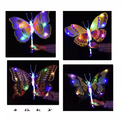 Factory direct sales new LED simulation butterfly luminous toys push night market hot selling flashing swing butterfly