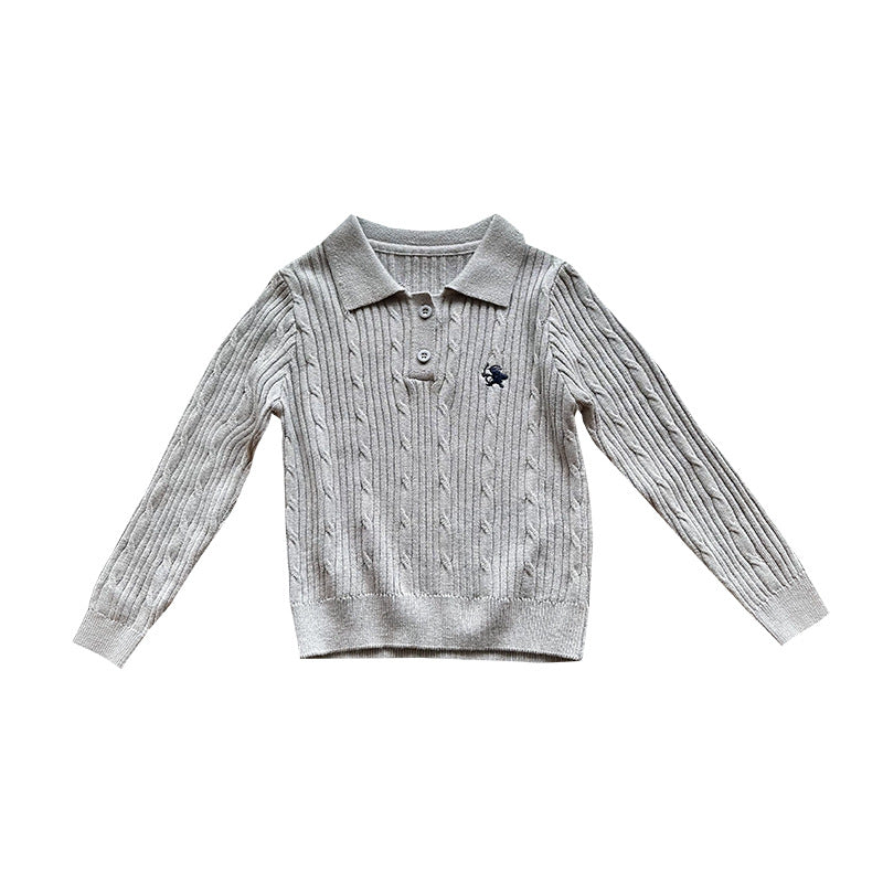 2023 autumn new boys and girls ins style long-sleeved polo bottoming shirt children's lapel simple knitted sweater trend