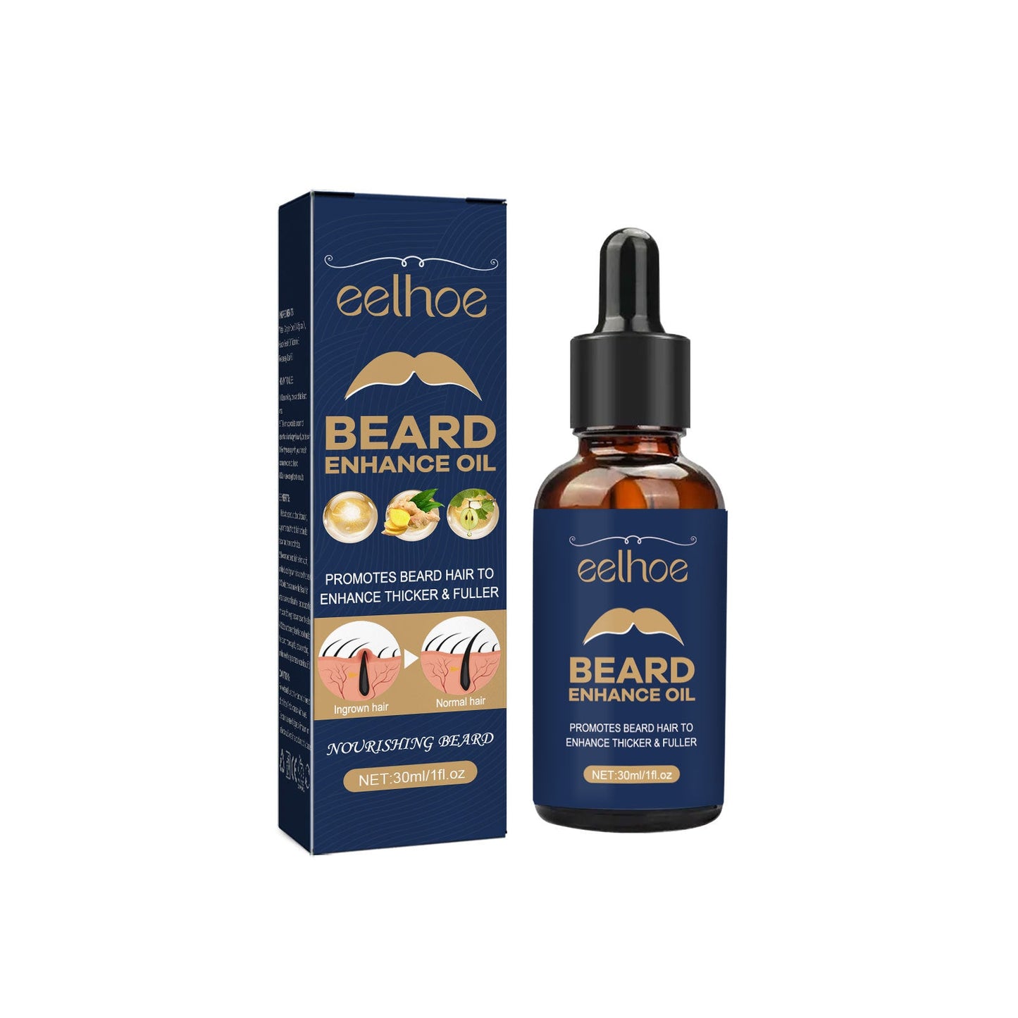 EELHOE Beard Care Oil ផ្តល់សំណើម បន្ទន់ និងពង្រឹងឫសសក់ ចិញ្ចឹមពុកចង្ការបុរស និងប្រេង Essence សក់ក្រាស់ 