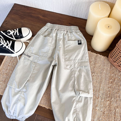 Children's clothing and pants 2024 summer new boys' light and thin trendy casual pants children's cuffs simple and versatile trousers