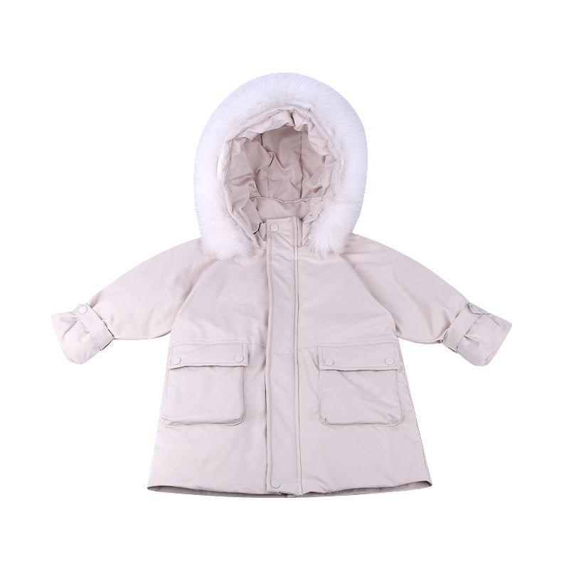 [Clearance Sale] Children's Winter Mid-Length Workwear Down Jacket Boys and Girls Baby Hooded Parka