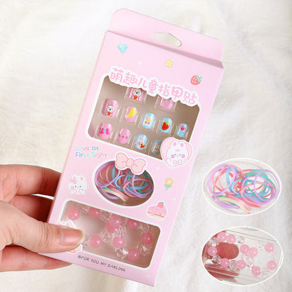 Children's nail stickers nail art patches wearable nails new wearable bracelet rubber band cartoon toy set nail pieces