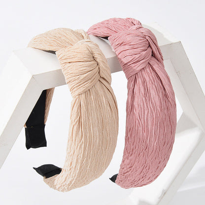 European and American new French knotted head buckle pleated headband female solid color hairpin simple wide-edge headband hair bundle wholesale