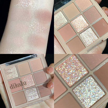 DIKALU transparent nine-color acrylic eyeshadow palette pearlescent matte cross-border nine-square eyeshadow milk tea nude color series