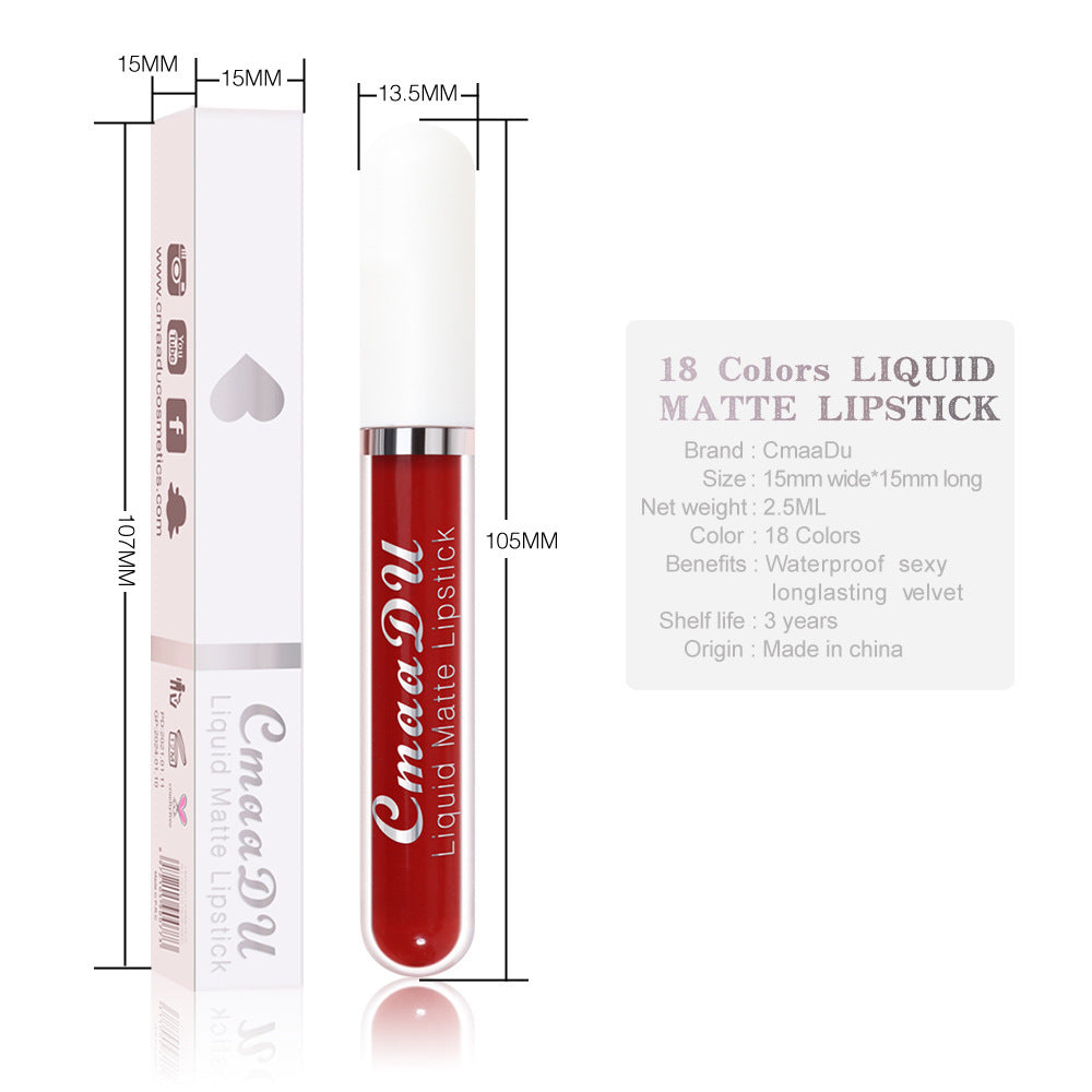 Cross-border 18-color lipstick lip glaze matte not easy to remove makeup not easy to stain cup lip gloss European and American red nude foreign trade makeup