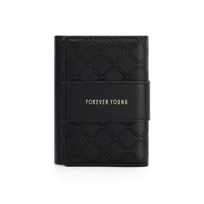 forever young wallet short women's high-end short tri-fold fashion pu coin purse diamond card bag 