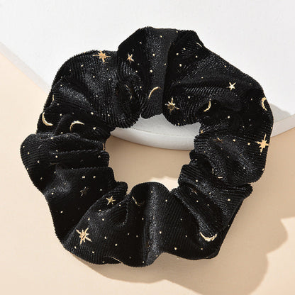 Black French sausage hair band children's cartoon head flower flannel knitted hair band female little star hair ponytail hair band