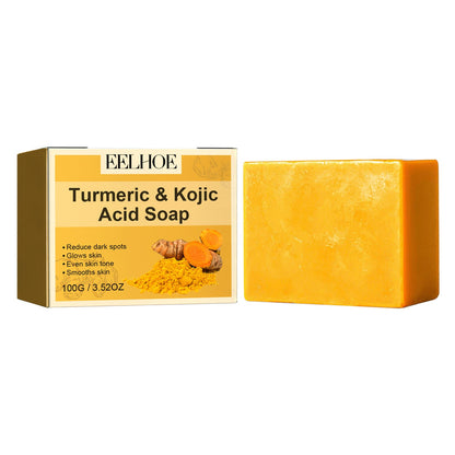 EELHOE turmeric kojic acid soap gently cleanses the face, fades spots, brightens skin tone, moisturizes and evens out skin tone 