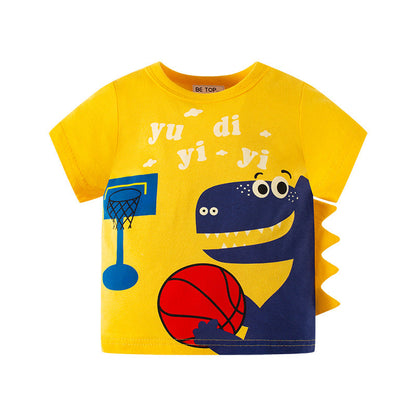 be top children's clothing children's T-shirt summer Korean version cartoon dinosaur baby top pure cotton INS factory direct supply