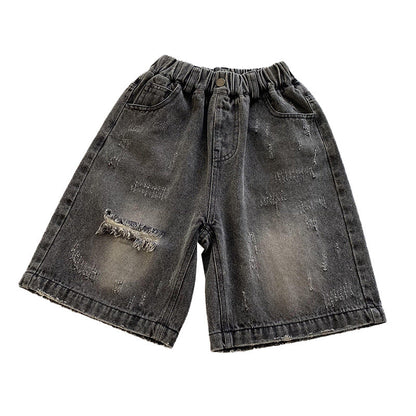 Children's pants boys denim shorts baby loose ripped shorts summer new boys breathable straight pants