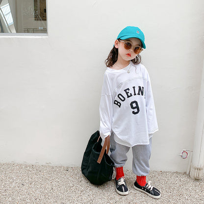 Korean children's clothing 2024 spring new children's pure cotton long-sleeved bottoming shirt girls fashion print loose T-shirt trend